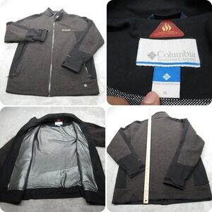Columbia Jacket Mens XL Black‎ Brown Trim Pockets Full Zip Omni Heat Wool Blend